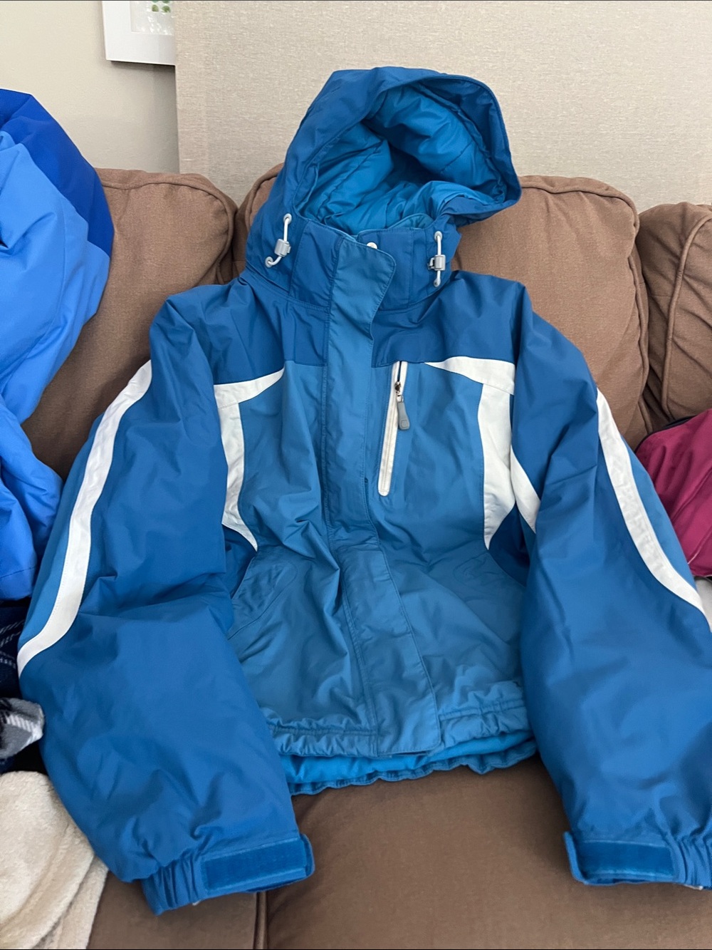 L.L. Bean Blue Hooded Ski Jacket with White Accents